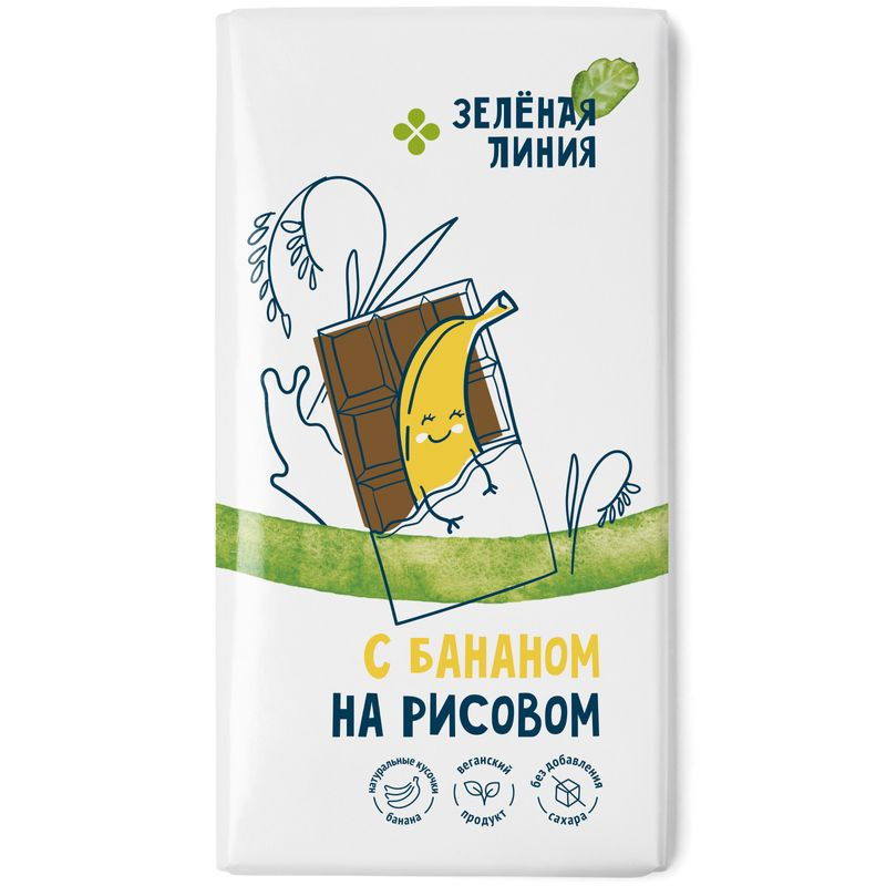 Изображение товара Шоколад рисовый без сахара с бананом Зелёная Линия 65г