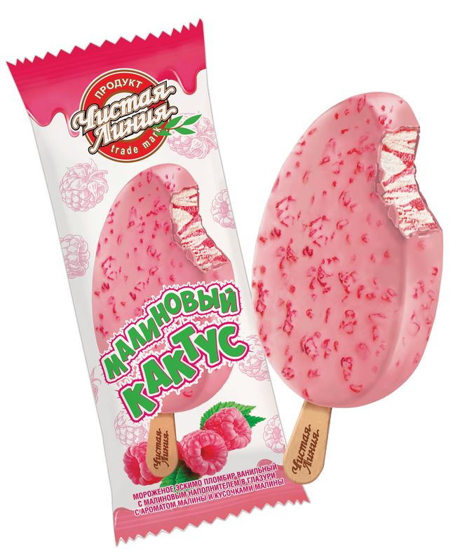 Изображение товара Эскимо Чистая Линия Малиновый кактус пломбир ванильный в глазури 80г