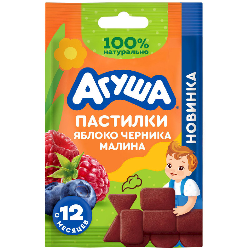 Изображение товара Пастилки-конструктор детские Агуша яблоко черника малина с 12 месяцев, 12г