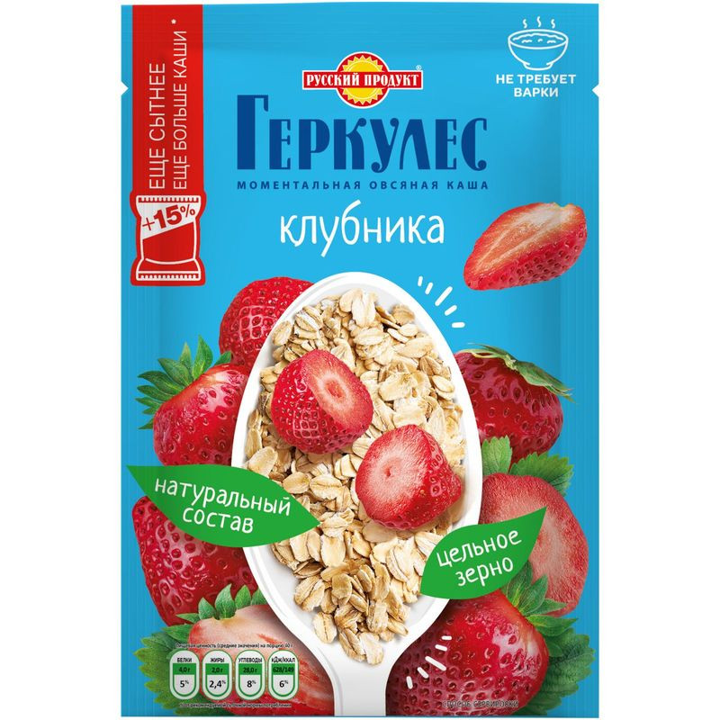 Изображение товара Каша Русский Продукт овсяная с клубникой моментальная, 40г