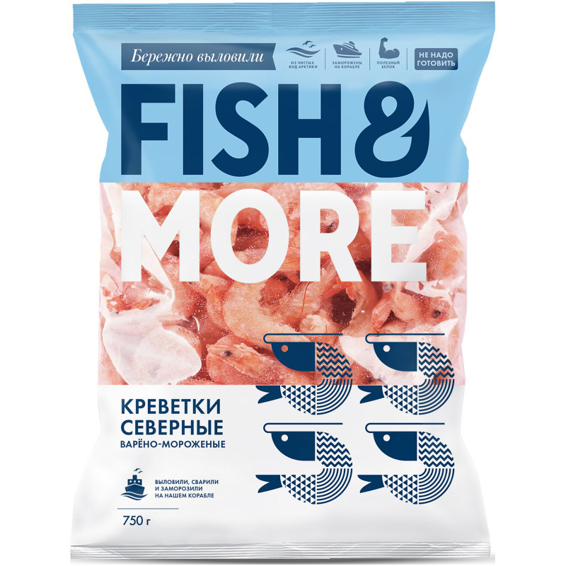 Изображение товара Креветки северные Fish & More варёно-мороженые, 750г