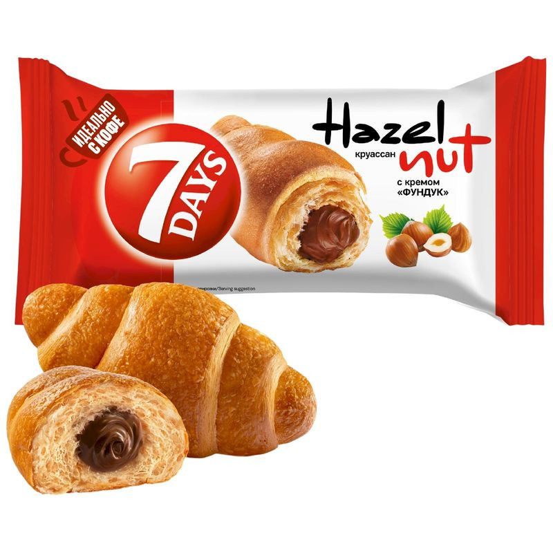 Изображение товара Круассан 7 Days с кремом фундук 65г вкусная выпечка орехи и сливочный крем