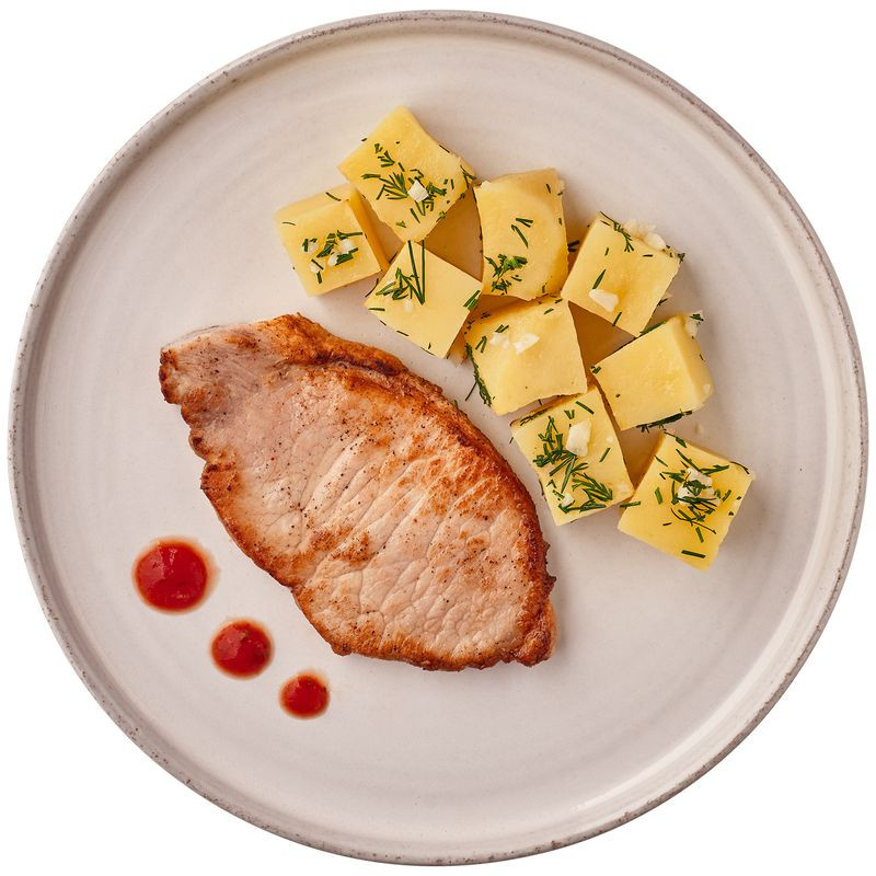 Изображение товара Эскалоп из свинины с картофелем Перекрёсток Select 250г быстрое блюдо