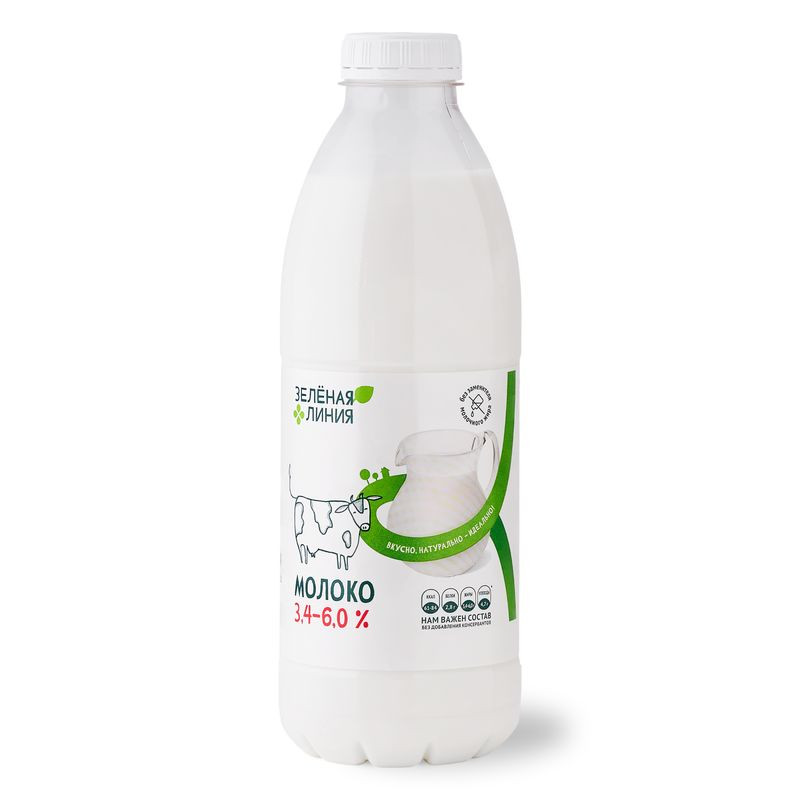 Изображение товара Молоко Зелёная Линия пастеризованное 3.4-6% 900мл натуральное высокой качества