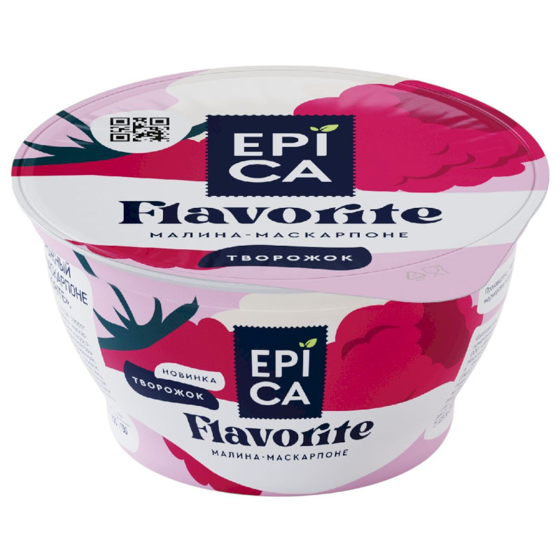 Изображение товара Десерт Epica Flavorite творожный с малиной и маскарпоне 7.7%, 130г