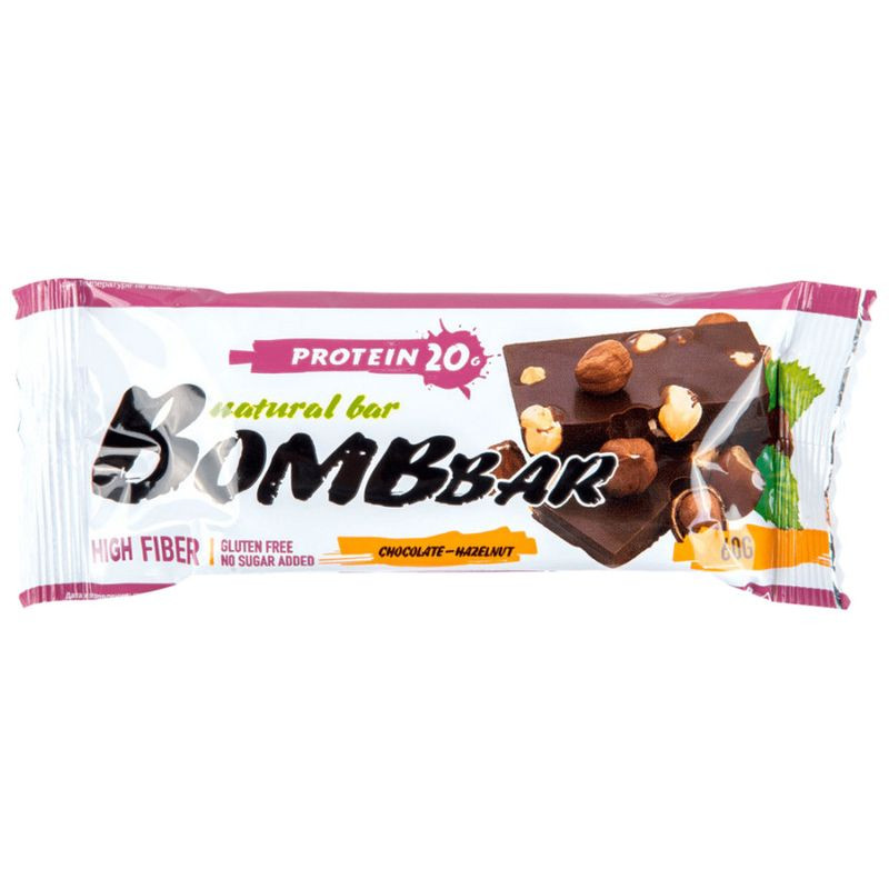 Изображение товара Батончик BombBar шоколад-фундук неглазированный 60г натуральный протеин
