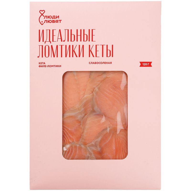 Изображение товара Кета слабосоленая филе-ломтики Люди Любят 120г - свежая соленая рыба для бутербродов и салатов