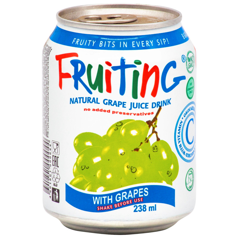 Изображение товара Напиток сокосодержащий Fruiting из виноградного сока с целыми виноградинами, 238мл