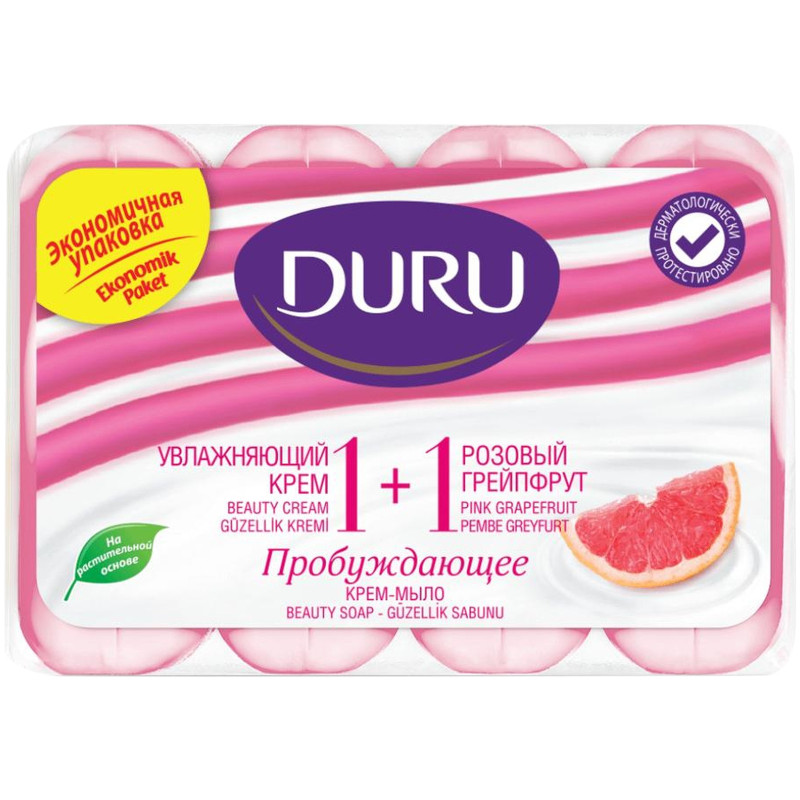 Изображение товара Мыло Duru 1+1 Увлажняющий Крем и Розовый Грейпфрут туалетное, 4х80г