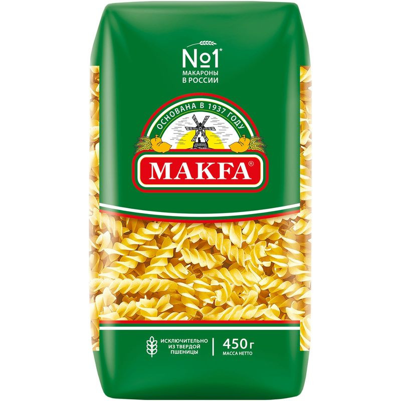 Изображение товара Макароны Makfa спирали 450 г - качественные пшеничные макаронные изделия