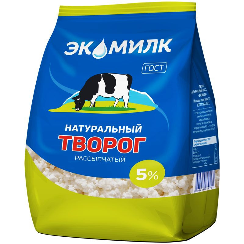 Изображение товара Творог Экомилк натуральный рассыпчатый 5% 350 г здоровое питание