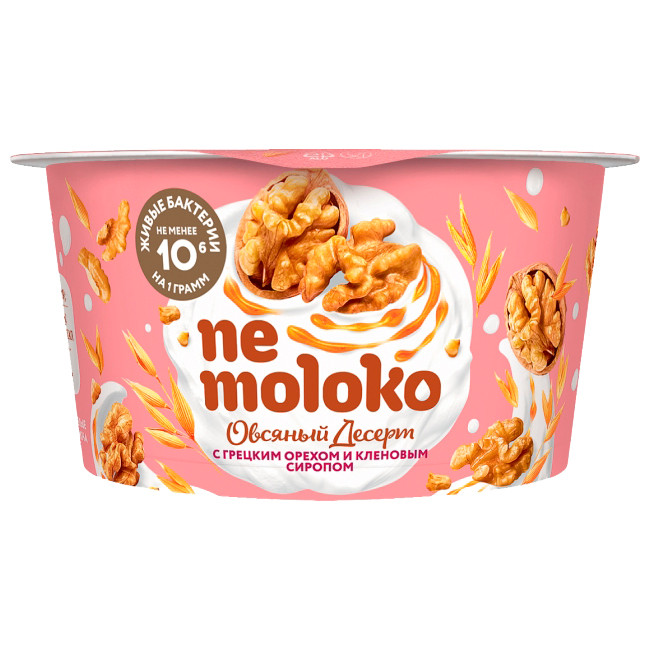 Изображение товара Десерт овсяный Nemoloko С грецким орехом и кленовым сиропом обогащённый для детского питания, 130г