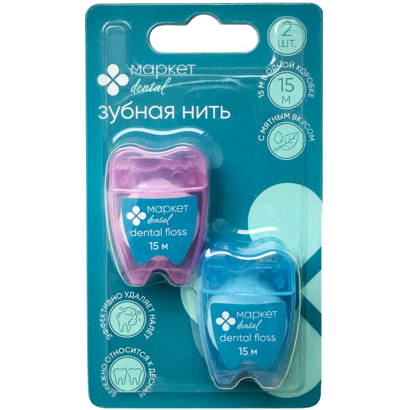 Изображение товара Нить зубная вощеная с мятным вкусом Маркет Dental, 2шт