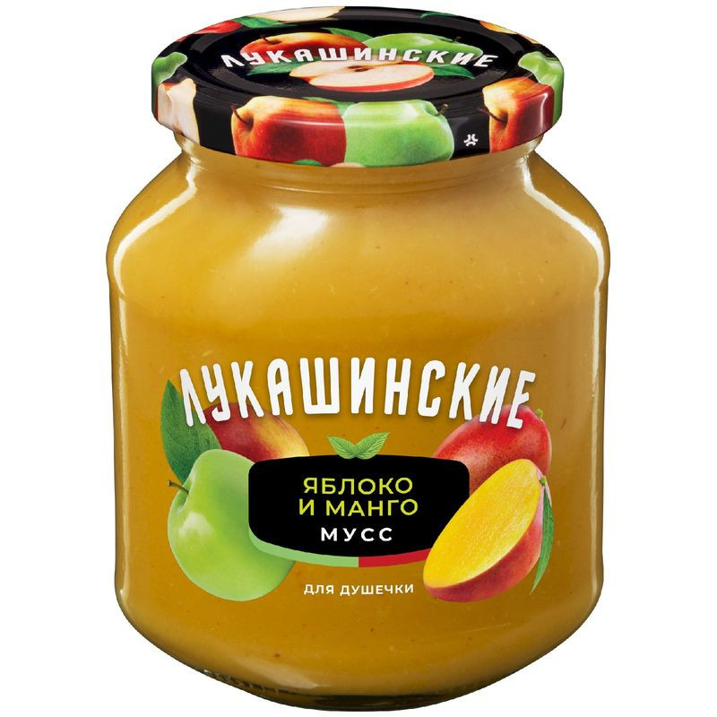 Изображение товара Мусс Лукашинские десерты Экзотик яблочно-манговый 370г натуральный фруктовый десерт