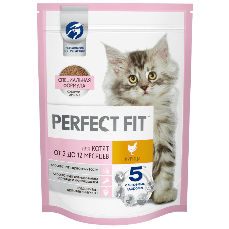 Изображение товара Сухой полнорационный корм Perfect Fit для котят от 2 до 12 месяцев с курицей, 190г