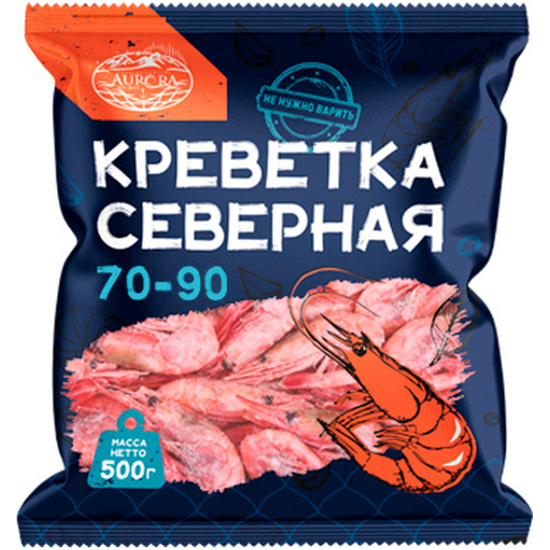 Изображение товара Креветки северные Aurora 70-90 неразделанные варёно-мороженные, 500г