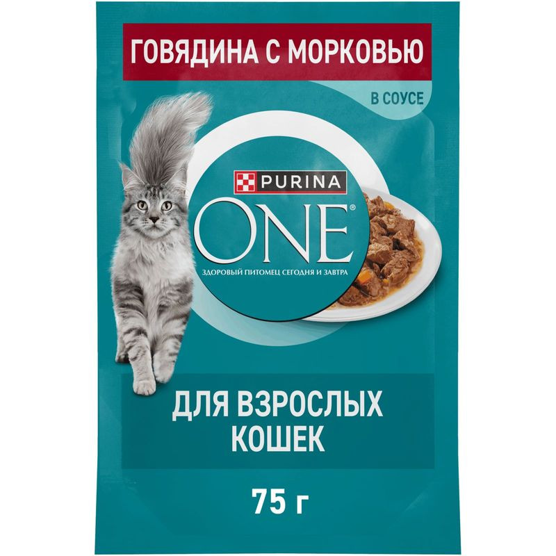 Изображение товара Влажный корм Purina One для кошек с говядиной и морковью в соусе, 75г
