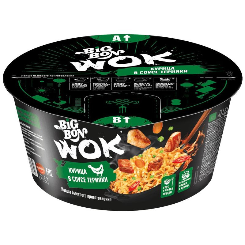 Изображение товара Лапша Big Bon Wok быстрого приготовления Курица в соусе терияки, 85г