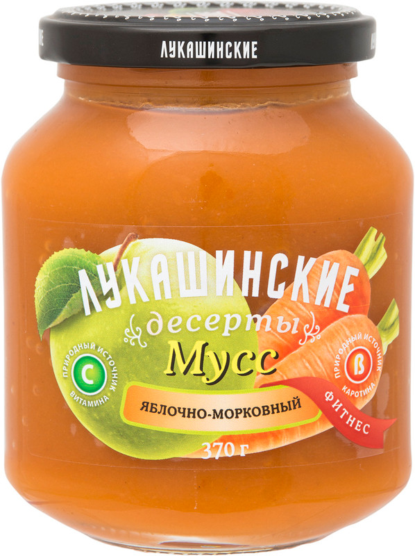 Изображение товара Мусс Лукашинские десерты Фитнес яблочно-морковный, 370г