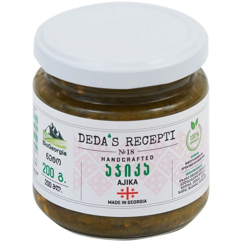 Изображение товара Аджика Bio Georgia зеленая 200 мл натуральный острый соус из свежих перцев