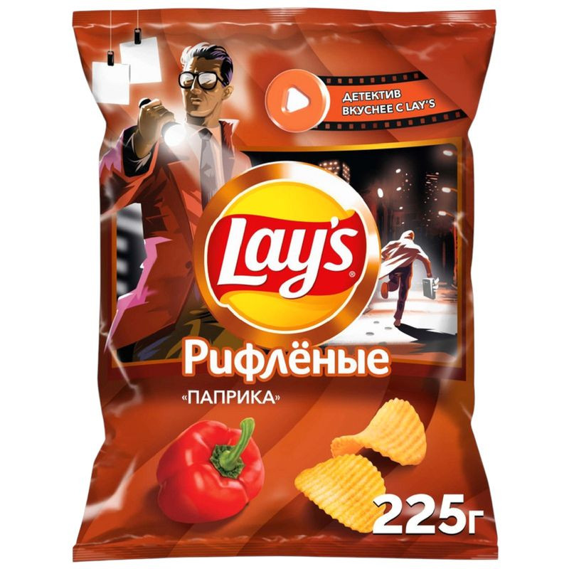 Изображение товара Чипсы Lay's Рифленые Паприка 225г - вкусные картофельные снекы с насыщенной паприкой