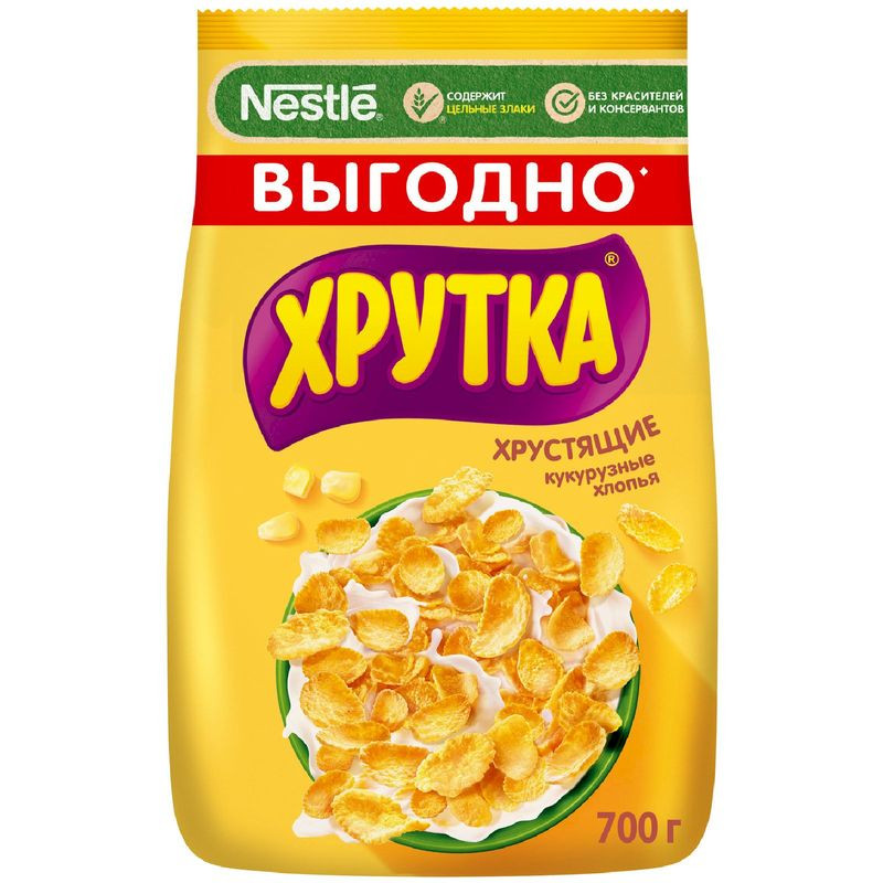 Изображение товара Кукурузные хлопья Хрутка хрустящие 700г - вкусный сухой завтрак для всей семьи