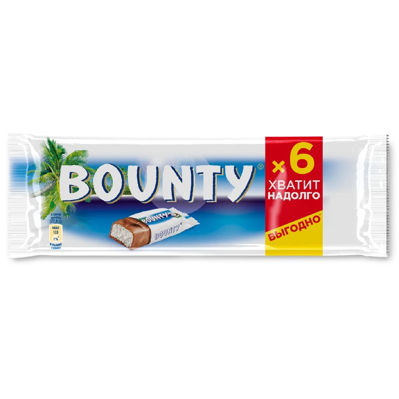 Изображение товара Батончик Bounty шоколадный с кокосовой начинкой 6х27,5г