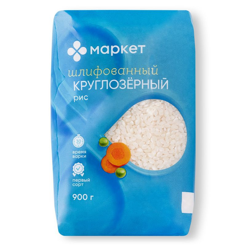 Изображение товара Рис круглозёрный Маркет Перекрёсток 900г шлифованный Россия