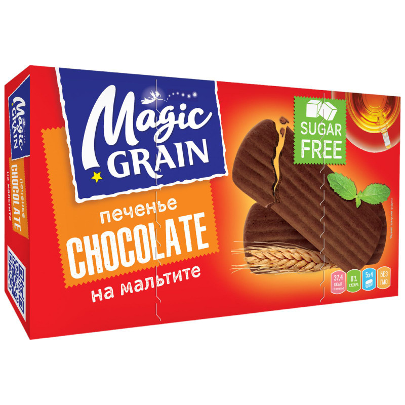 Изображение товара Печенье Magic Grain Chocolate сдобное на мальтите, 170г