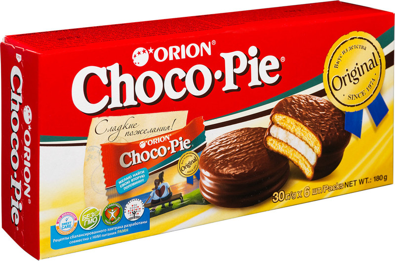 Изображение товара Пирожное Orion Choco Pie в глазури с обогащающей добавкой, 6x30г