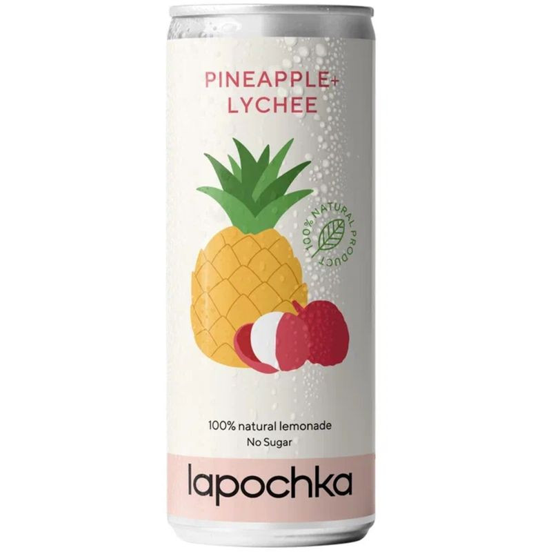 Изображение товара Lapochka Pineapple Lychee газированный лимонад 330мл натуральный тропический вкус