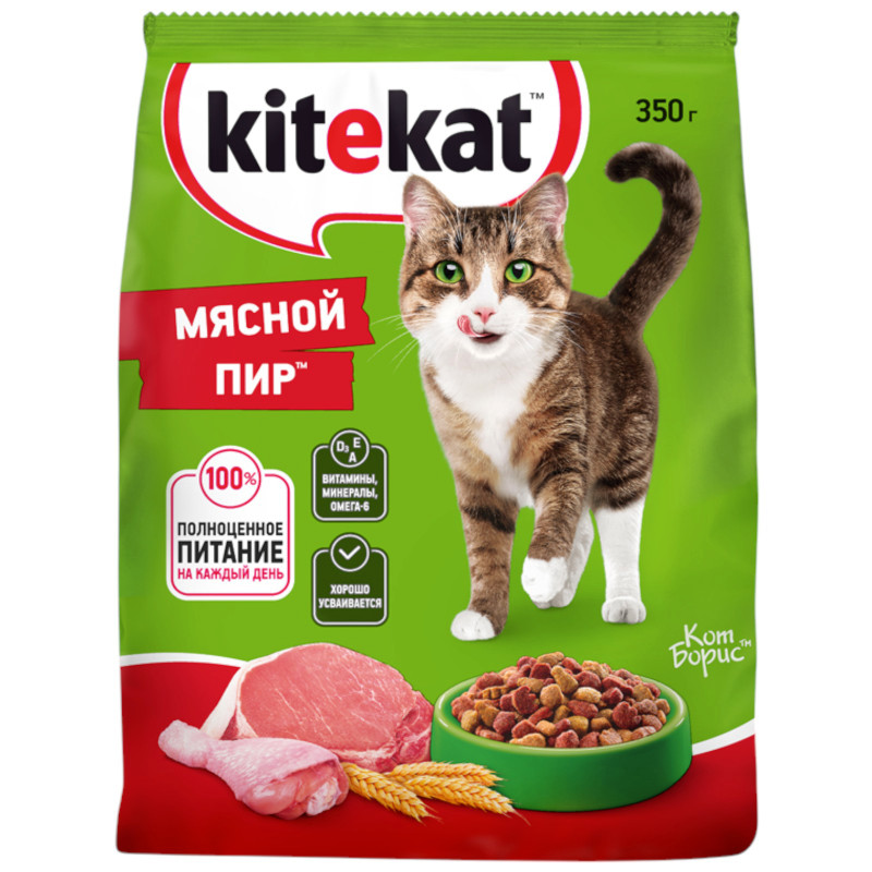 Изображение товара Сухой корм Kitekat полнорационный для взрослых кошек Мясной Пир, 350г