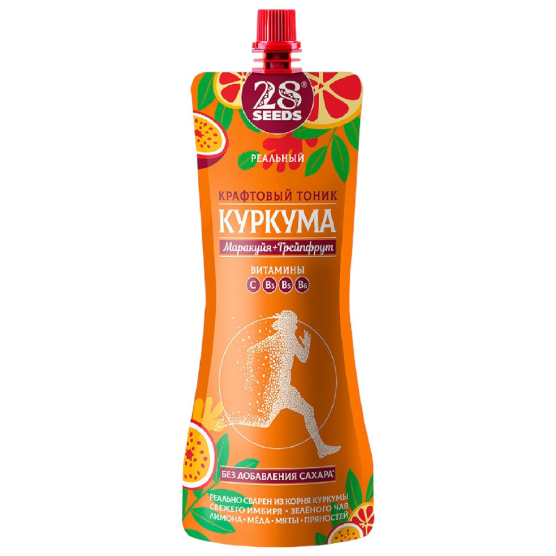 Изображение товара Холодный чай 28 Seeds Крафтовый Тоник Куркума Маракуя Грейпфрут безалкогольный, 250мл