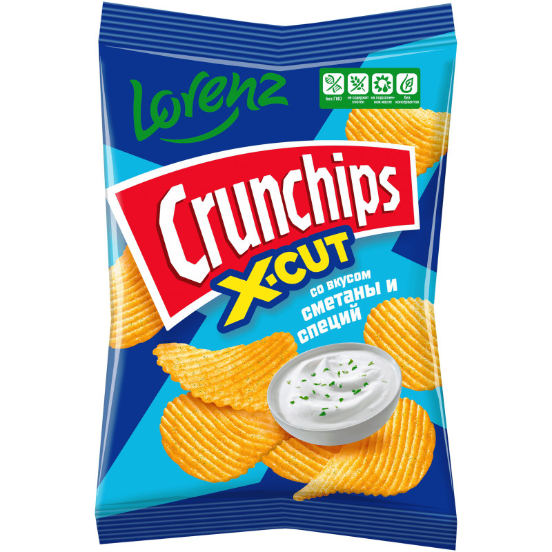 Изображение товара Чипсы Crunchips X-Cut картофельные рифленые со вкусом сметаны и специй, 70г
