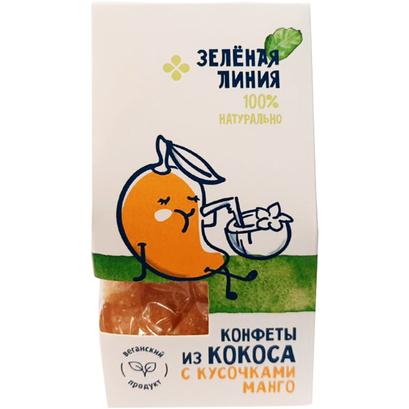 Изображение товара Конфеты кокосовые с кусочками манго Зелёная Линия, 90г