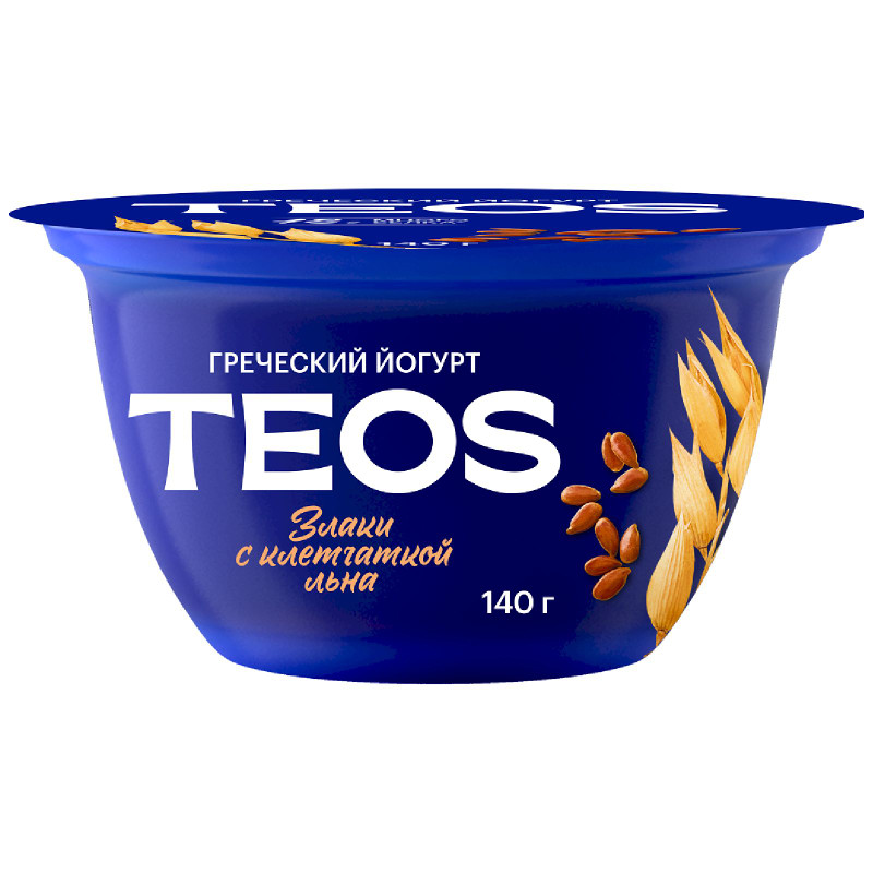 Изображение товара Йогурт Teos Греческий Злаки с клетчаткой льна 2%, 140г