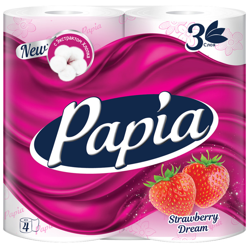 Изображение товара Туалетная бумага Papia Клубничная мечта 3 слоя, 4шт