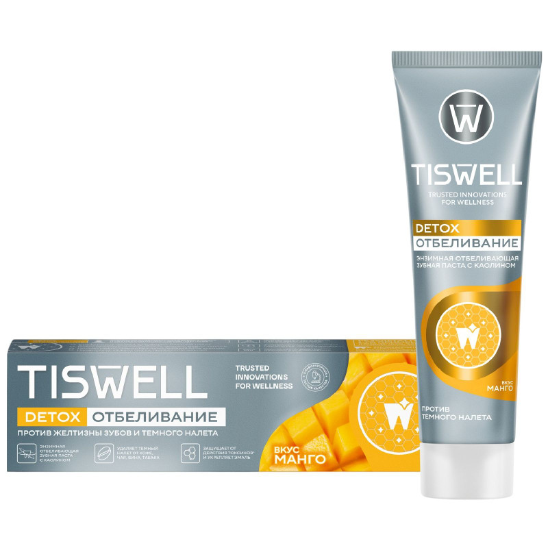 Изображение товара Зубная паста Tiswell Энзимная вкус манго с каолином отбеливающая, 110г