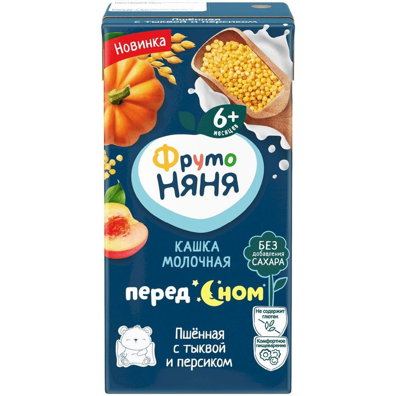 Изображение товара Кашка молочная ФрутоНяня пшённая с тыквой и персиком 200 мл - детское питание для малышей старше 6