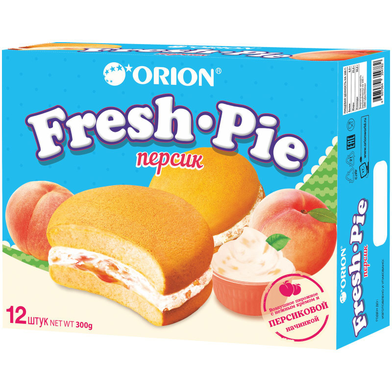 Изображение товара Пирожное Orion Fresh Pie бисквитное с персиковой начинкой, 300г