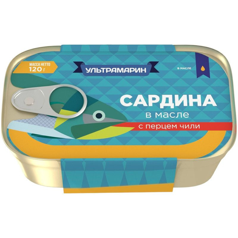 Изображение товара Сардина Ультрамарин в масле с перцем чили 120г вкусная и полезная рыбная консерва
