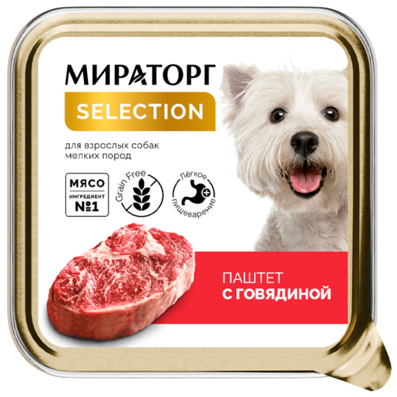 Изображение товара Корм Мираторг Паштет С Говядиной для взрослых собак мелких пород, 100г