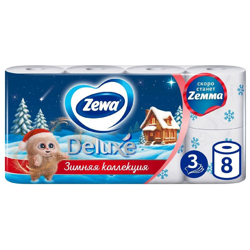 Изображение товара Туалетная бумага Zewa Deluxe белая 3 слоя 8 шт Австрия