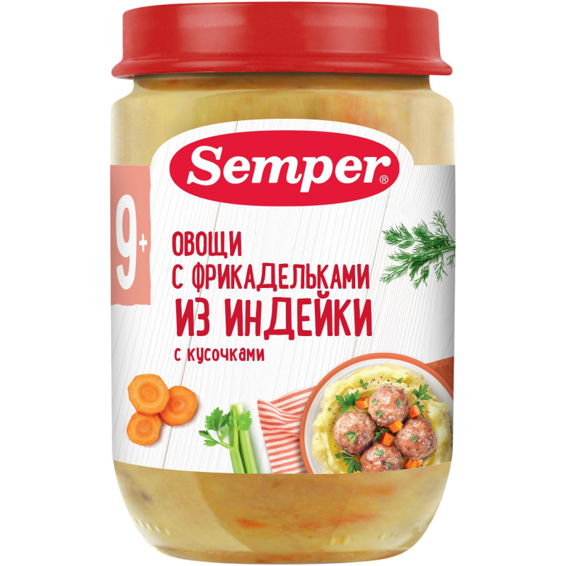 Изображение товара Пюре Semper овощи с фрикадельками из индейки, 190г