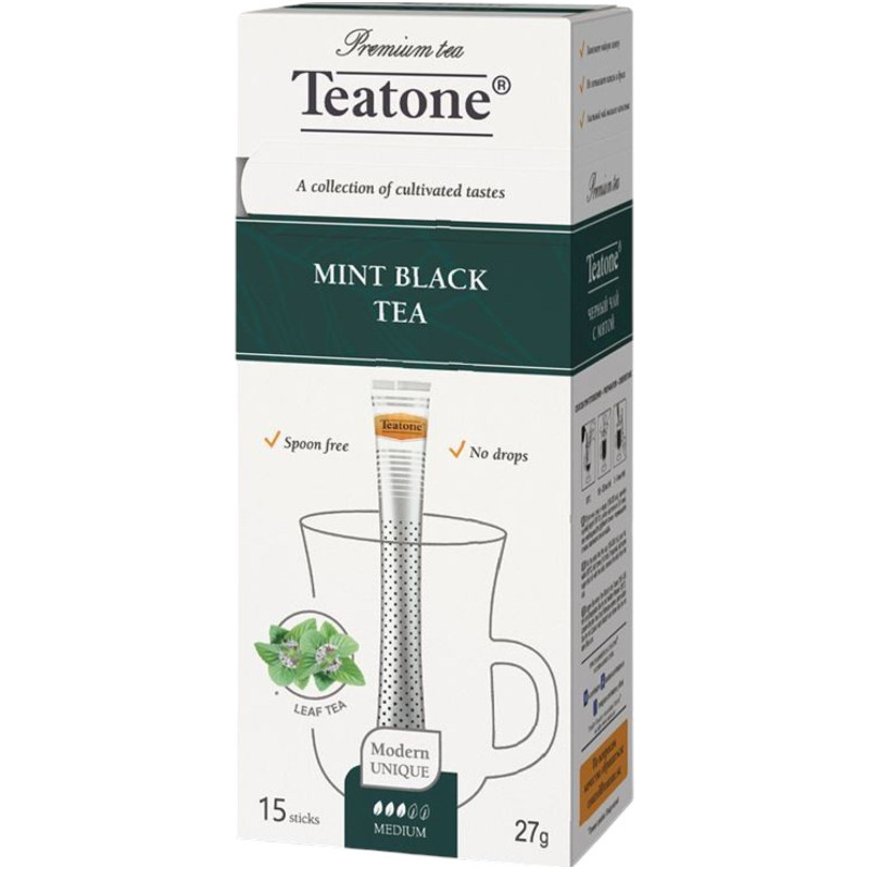 Изображение товара Чай Teatone чёрный с мятой, 15х1.8г