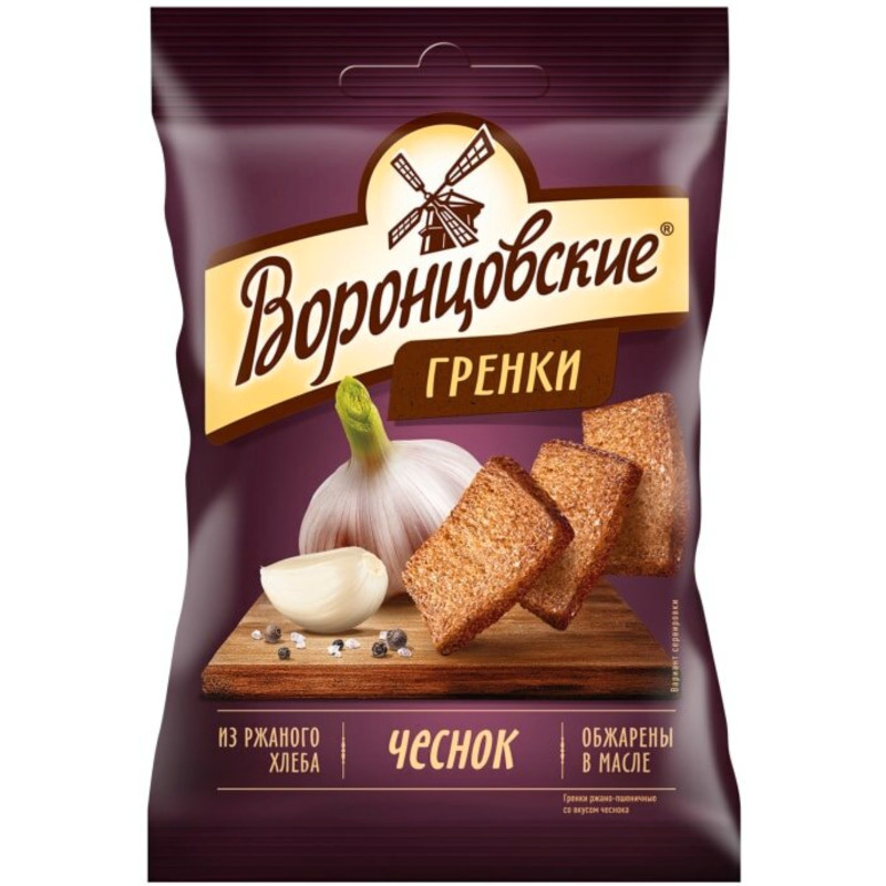 Изображение товара Сухарики-гренки Воронцовские ржаные со вкусом чеснока, 60г