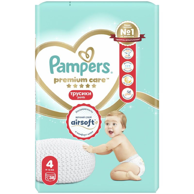 Изображение товара Подгузники-трусики Pampers Premium Care Pants размеры 4 9-15 кг 38 шт