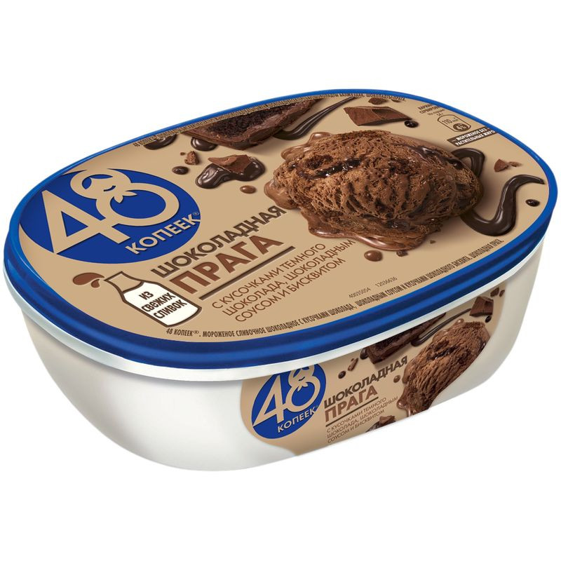 Изображение товара Мороженое сливочное 48 копеек Шоколадная Прага с кусочками шоколада и бисквита 432 г