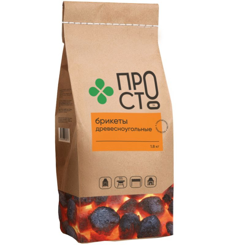 Изображение товара Брикеты древесноугольные Пр!ст 1.8кг экологичный уголь для гриля и камина