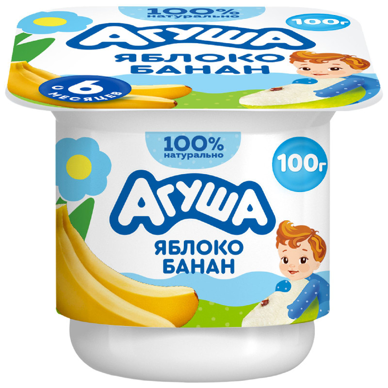 Изображение товара Творог детский фруктовый Агуша Яблоко-Банан 3.9% с 6 месяцев, 100г